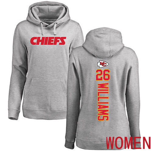 Women Football Kansas City Chiefs #26 Williams Damien Ash Backer Pullover Hoodie